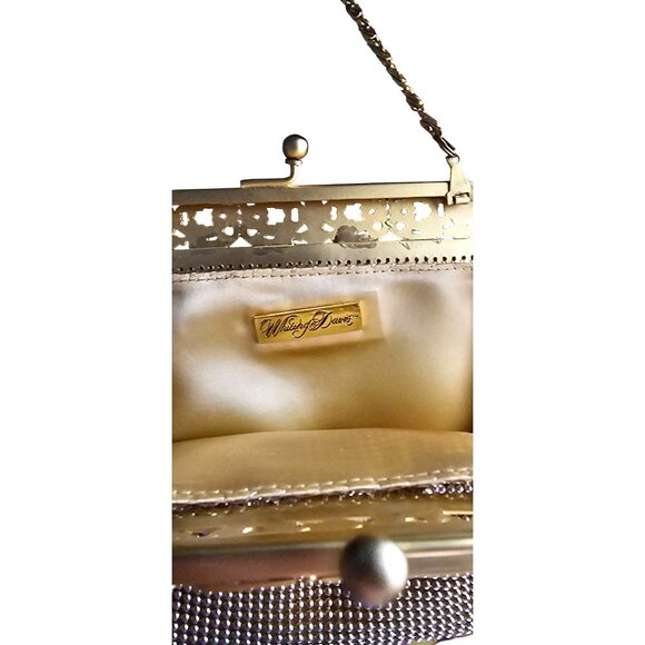 Gold Mesh Evening Clutch Purse With Decorative Frame & Chain Strap By Whiting & - Picture 3 of 5